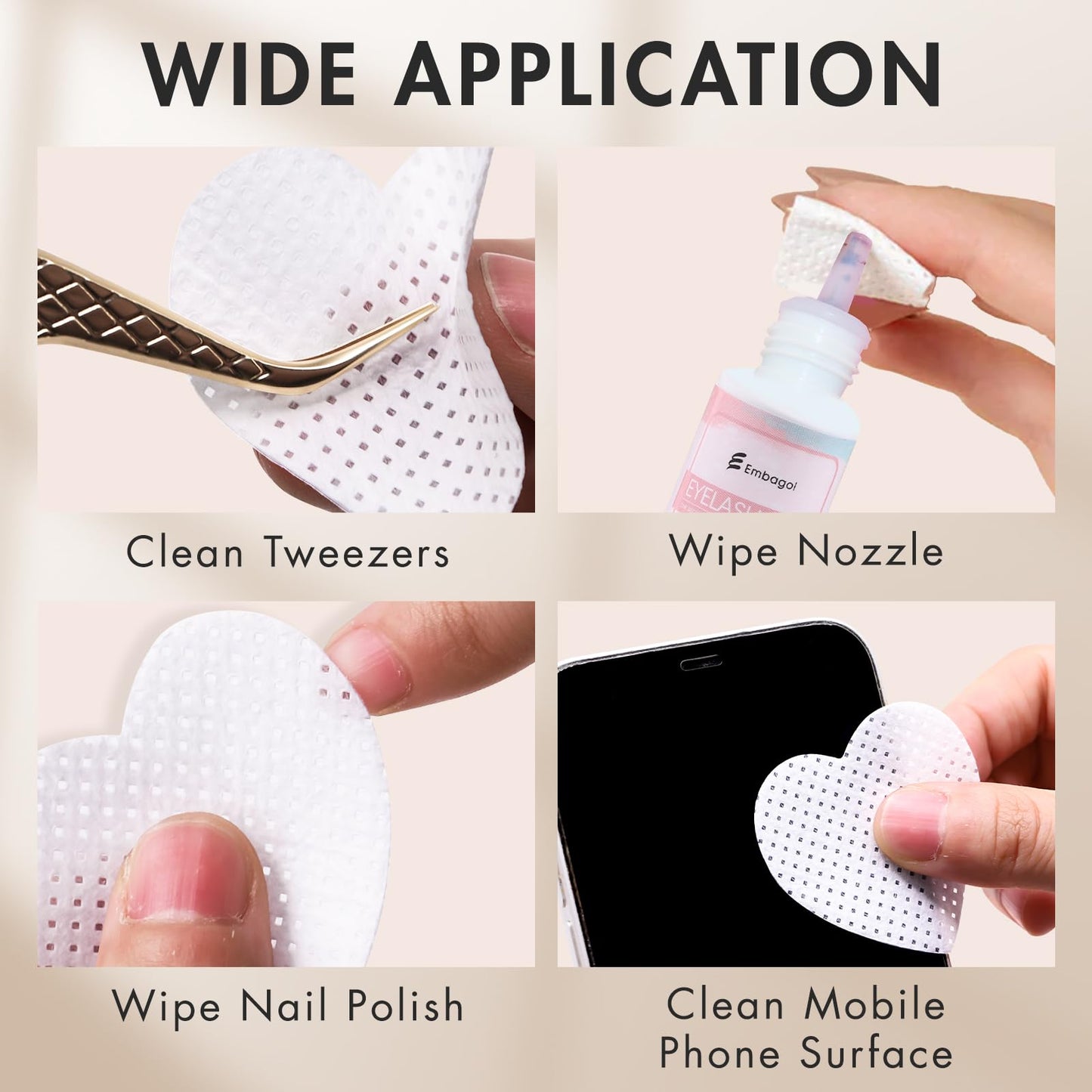Embagol 1000 PCS Eyelash Extension Glue Wipes - Lint Free, Non-Woven Fabric for Lash Extension Supplies and Nail Polish Remover (White)