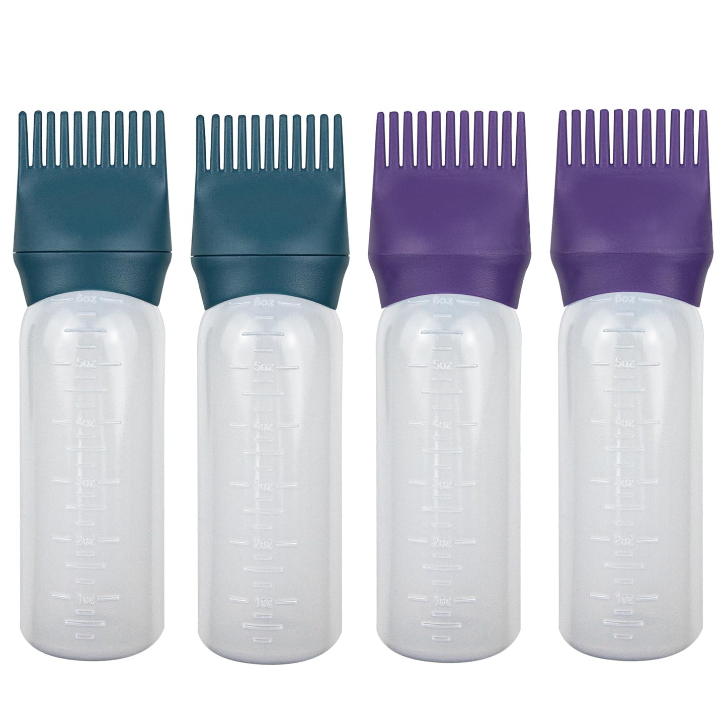 ELANE 4 Pack Root Comb Applicator Bottles, Oiling Applicator for Hair Dye & Shampoos, Salon Use (Purple+Green)