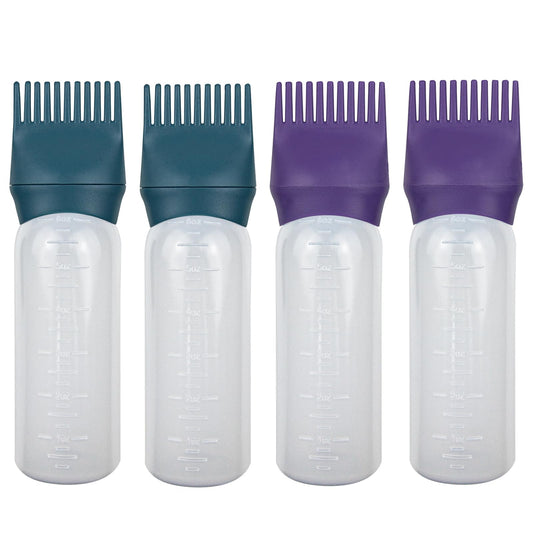 ELANE 4 Pack Root Comb Applicator Bottles, Oiling Applicator for Hair Dye & Shampoos, Salon Use (Purple+Green)