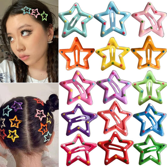15 PCS Metal Hair Barrettes - Non-Slip 1.22" Star Snap Hair Clips for Girls, Women, and Children - Multicolor Hair Accessories