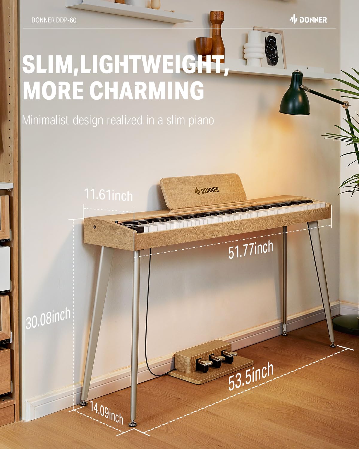 Donner OURA DDP-60 88 Key Digital Piano: Full Size Keyboard, Sensitive Touch, 8 Reverbs, Recording, 128 Voices. Includes Three Pedal, Electric Piano Keyboard for Beginners