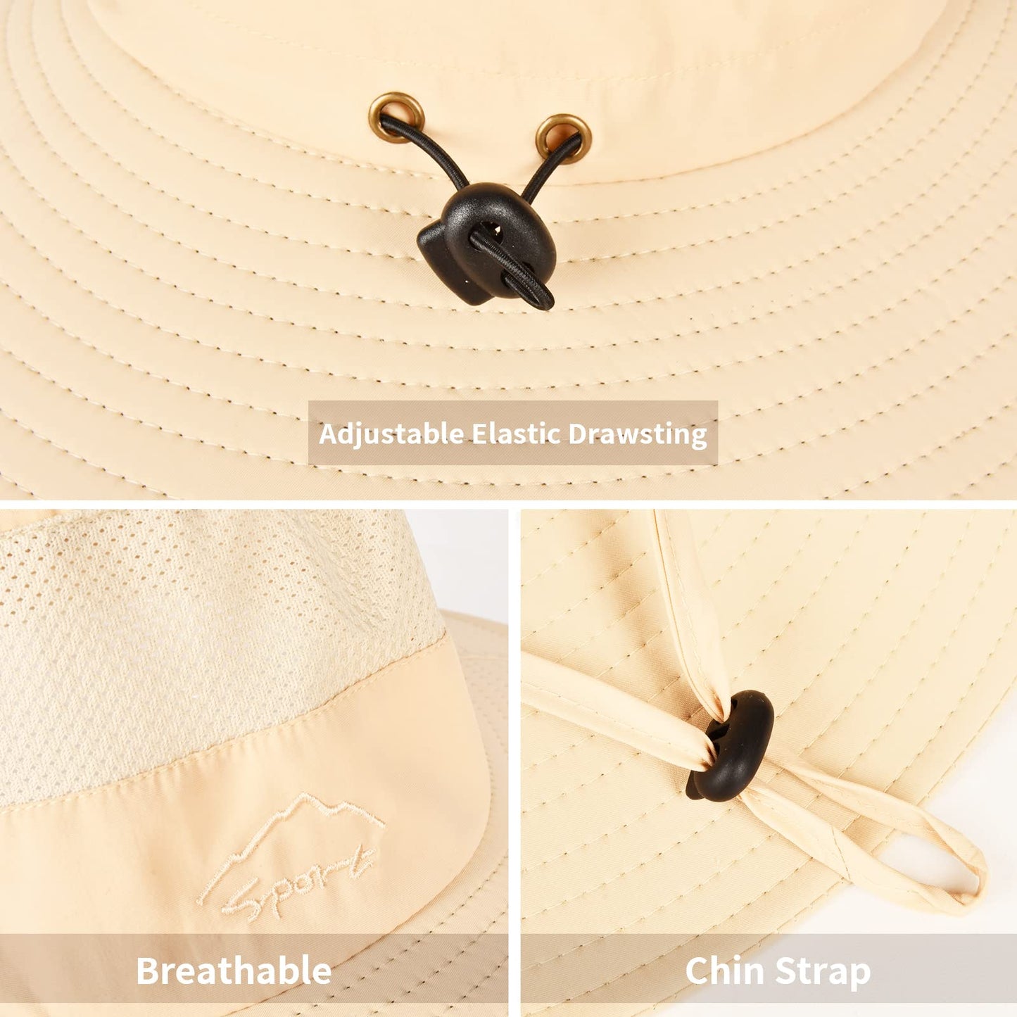 2 Pack Sun Hats for Men Women Fishing Hat UPF 50+ Breathable Wide Brim Summer UV Protection Hat Black/Beige
