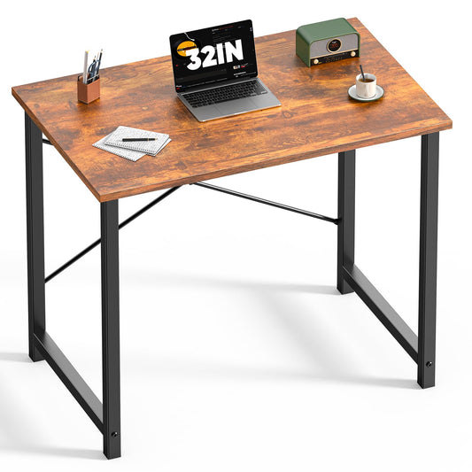 DUMOS 32 Inch Office Small Computer Desk Modern Simple Style Writing Study Work Table for Home Bedroom - Wood Brown