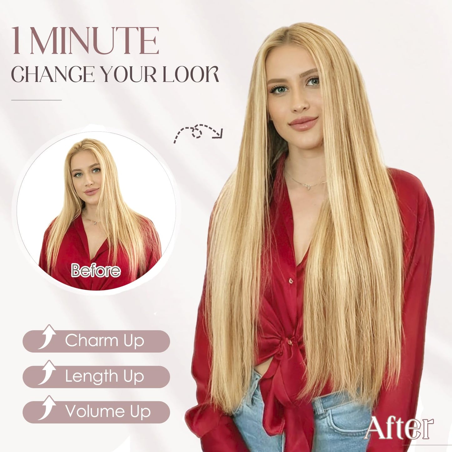 Elailite Halo Hair Extensions Real Human Hair for Women Golden Brown & Bleach Blonde Clip in Remy Hairpiece with Adjustable Invisible Wire 20 Inch 70G