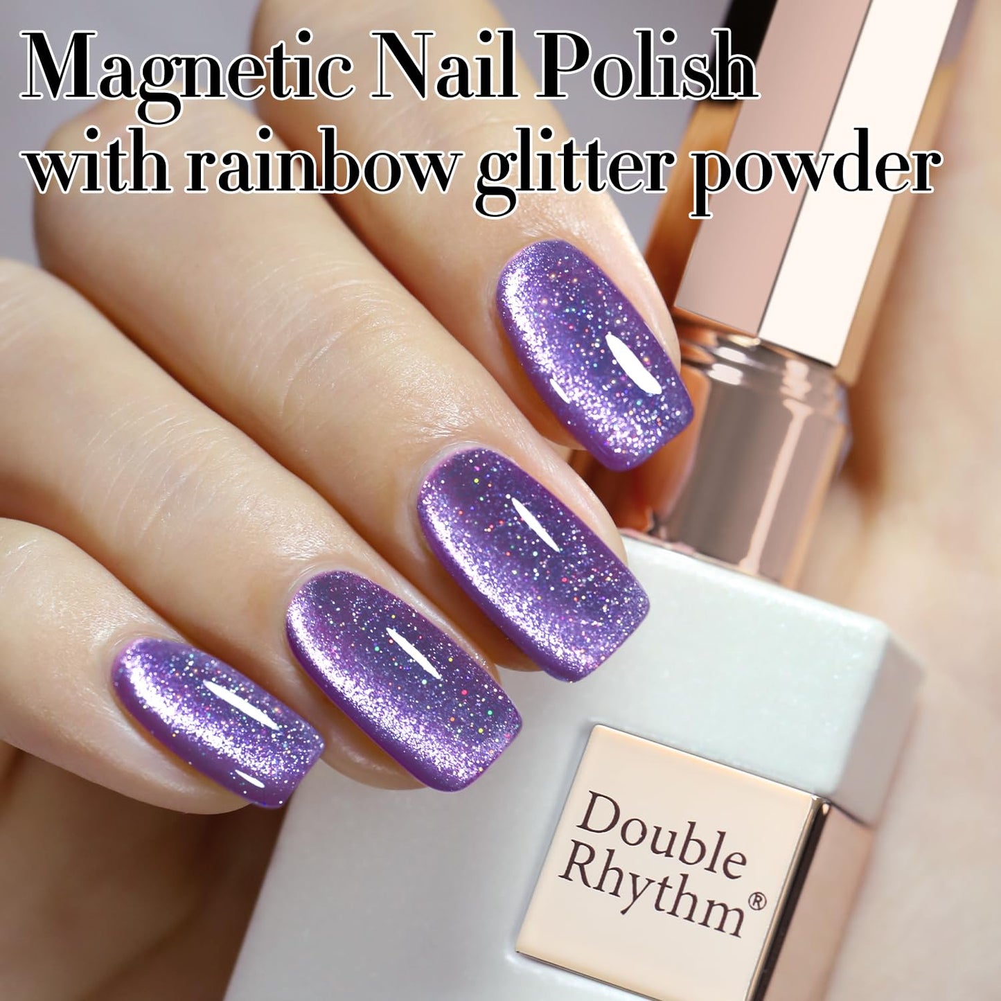 Double Rhythm Jelly Glass Cat Eye Gel Polish with Magnet 15ML Holographic Glitter Shimmer Translucent Sheer Color Magnetic Nail Polish Salon DIY at Home (Dark Purple-MC1066)