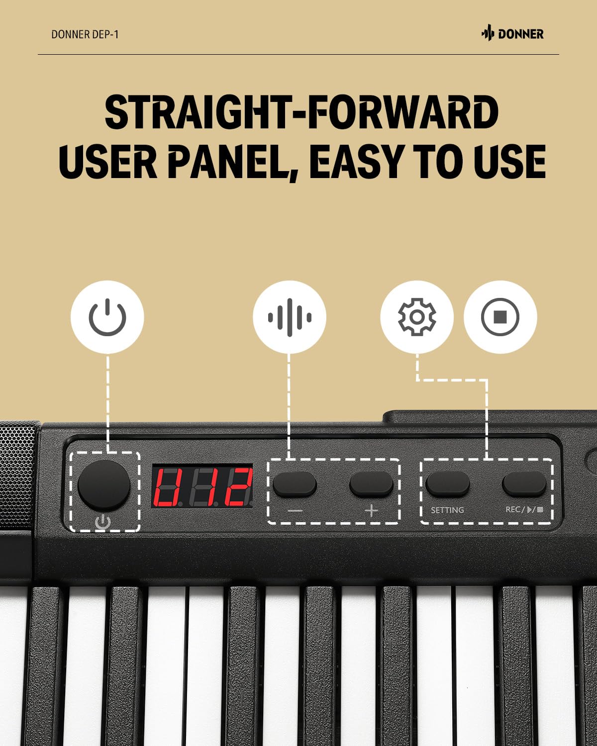 Donner DEP-1 Piano Keyboard 88 Keys, Beginner Digital Keyboard Piano Velocity-Sensitive Keys, Portable Electric Piano with Sustain Pedal, Carrying Case and Keyboard Stickers