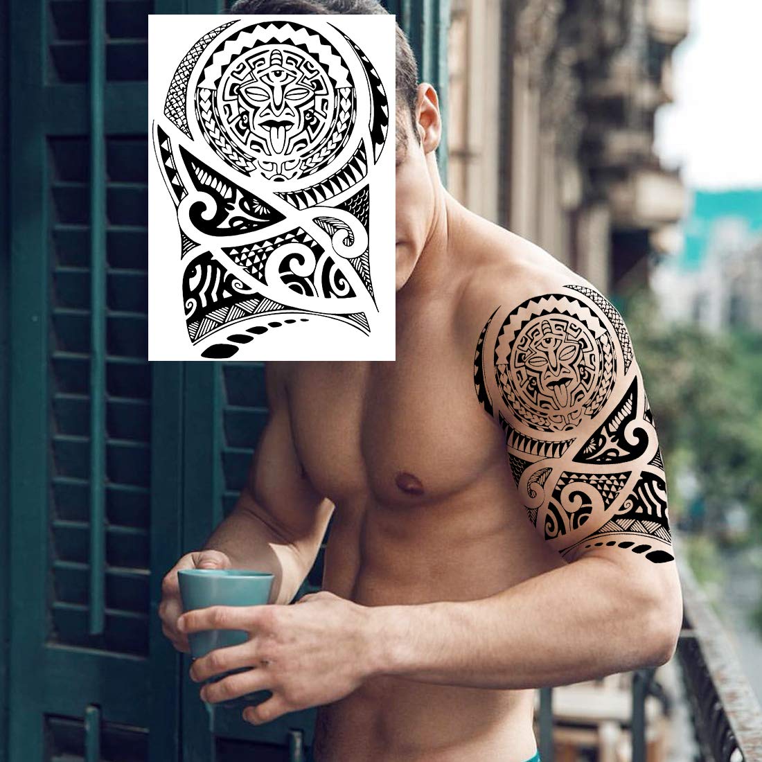 11 Sheets NEZAR Maori Temporary Tattoo Sleeve For Men Adults Tiki Turtle Manta Waterproof Fake Tattoo Sleeves For Women Black Dragon Totem Tribal Military Long Full Sleeve Tattoos Temporary Stickers