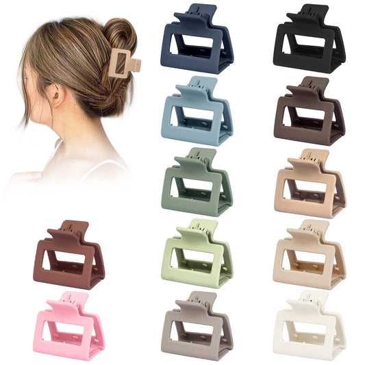 12 Pack Medium Small Hair Clips for Women, Claw Clips for Thick Thin Hair, Strong Hold Square Jaw Clips