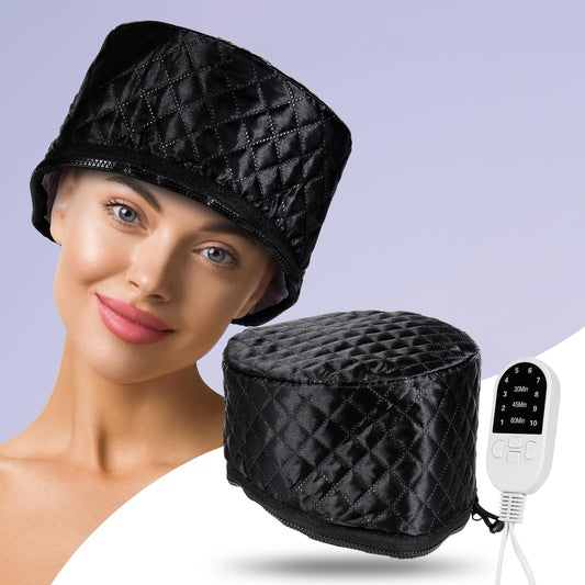 Electric Hair Steamer Cap, Hair Care Hat Heating Cap with 10 Gears Temperature and Timer Control, Thermal Heat Cap for Black Hair Thermal (Black)
