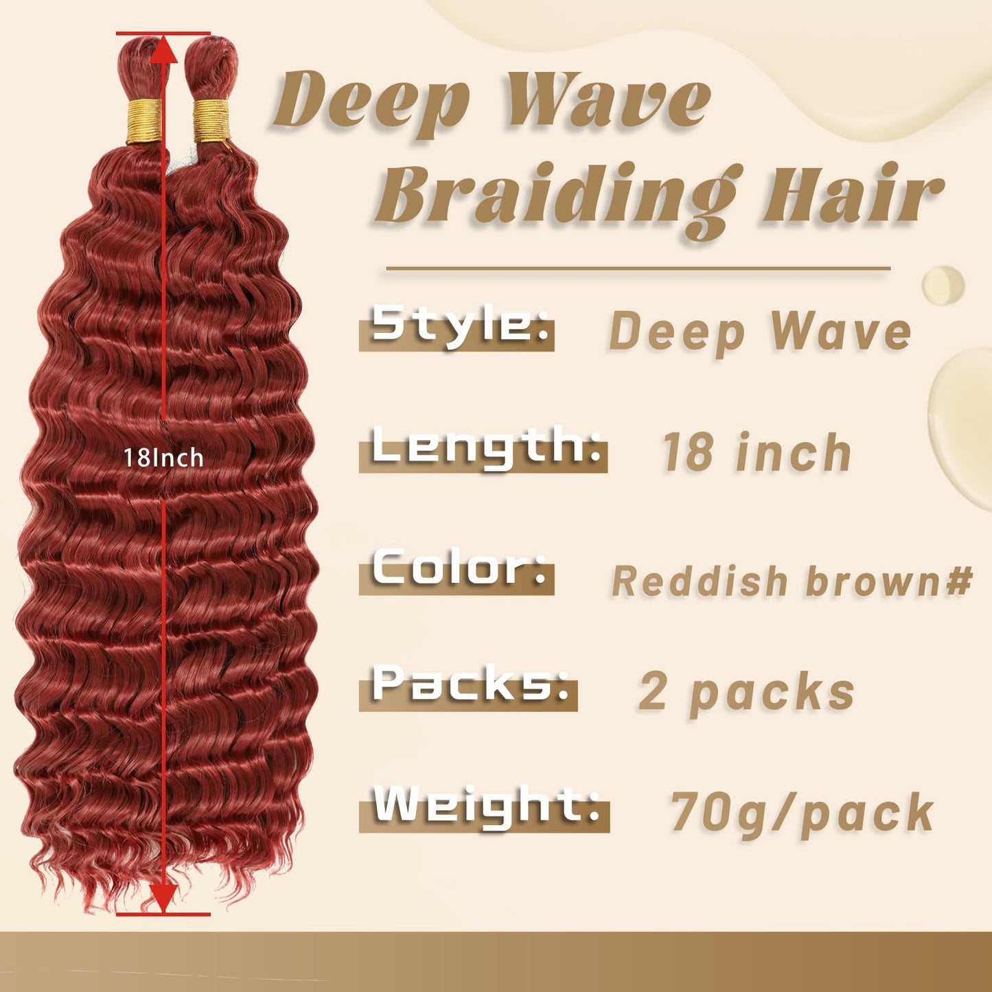 Eerya Long Curly Braiding Hair 18 Inch 2 Packs Reddish Brown Ocean Wave Crochet Hair for Black Women Deep Wave Braiding Hair for Boho Braids (18 inch, Reddish Brown)
