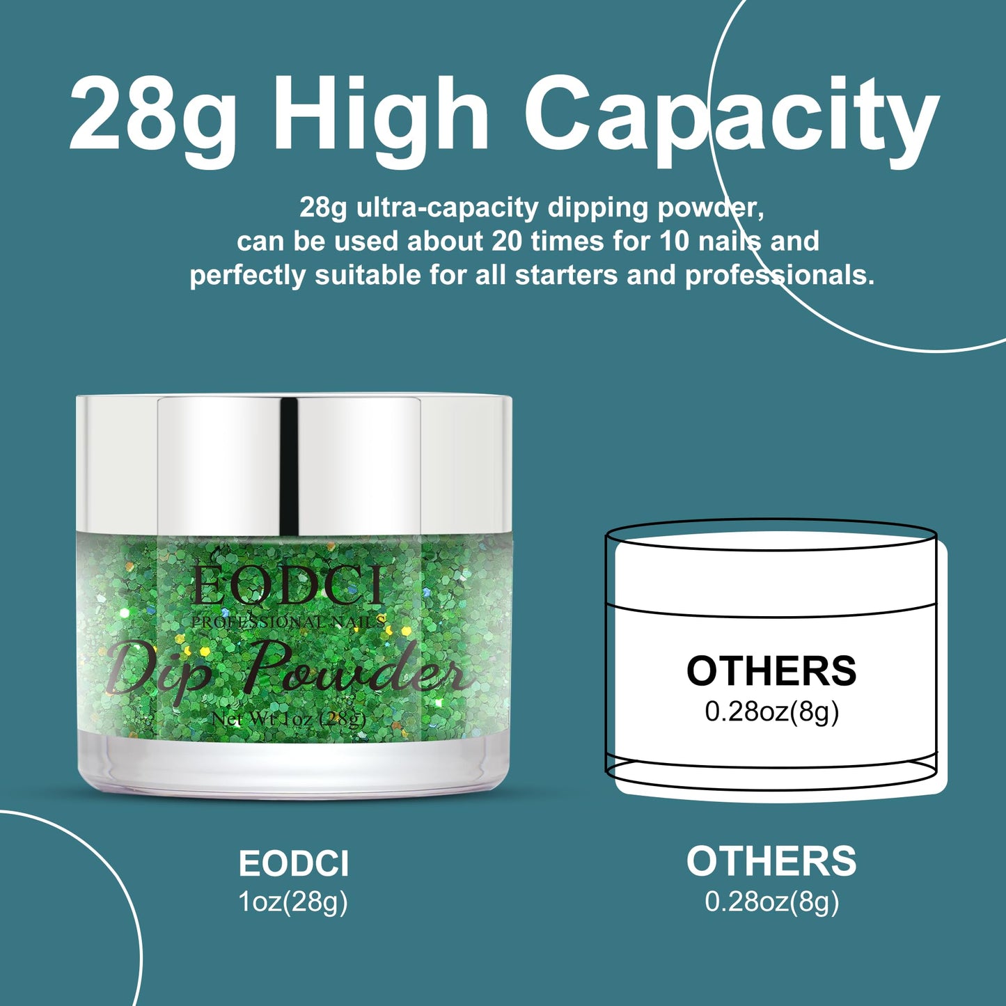 EODCI Dip Powder 1oz/28g Glitter Green Color Nail Dipping Powder French Pro Collection System Nail Art Starter Manicure Salon DIY at Home, Odor-Free & Long-Lasting
