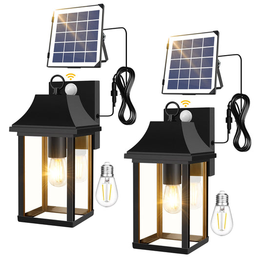 2 Pack Solar Porch Lights Outdoor, Dusk to Dawn Motion Sensor Solar Wall Lantern with 3 Modes, Separate Panel & Power Replaceable Exterior Waterproof Wall Sconce Lighting Lamp for House Garage Patio