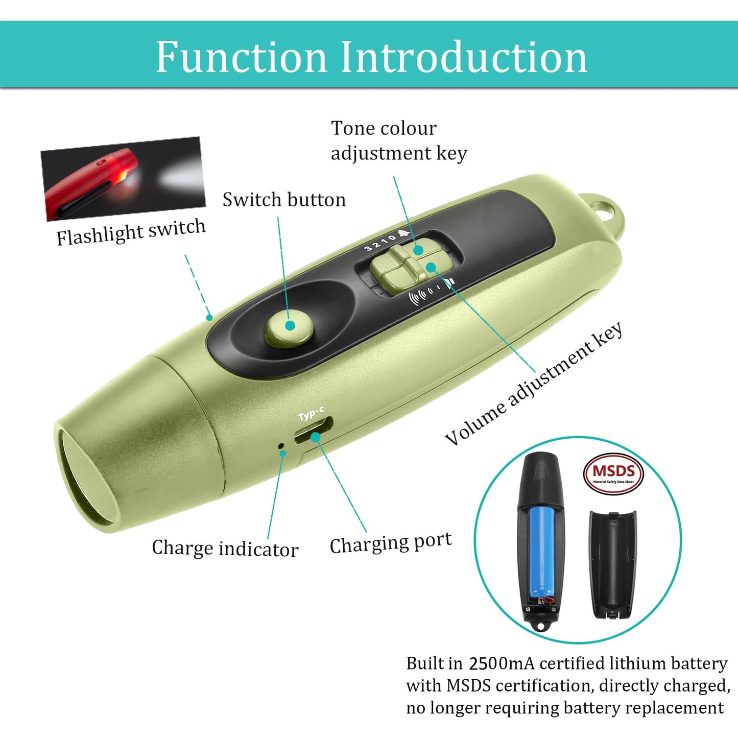 Electronic Whistle Rechargeable for Referees Coaches Teachers Electric Whistle Handheld Whistles with USB Charging for Outdoor Sports Games Emergency Whistle with Lanyard 4 Tones High Volume, Green