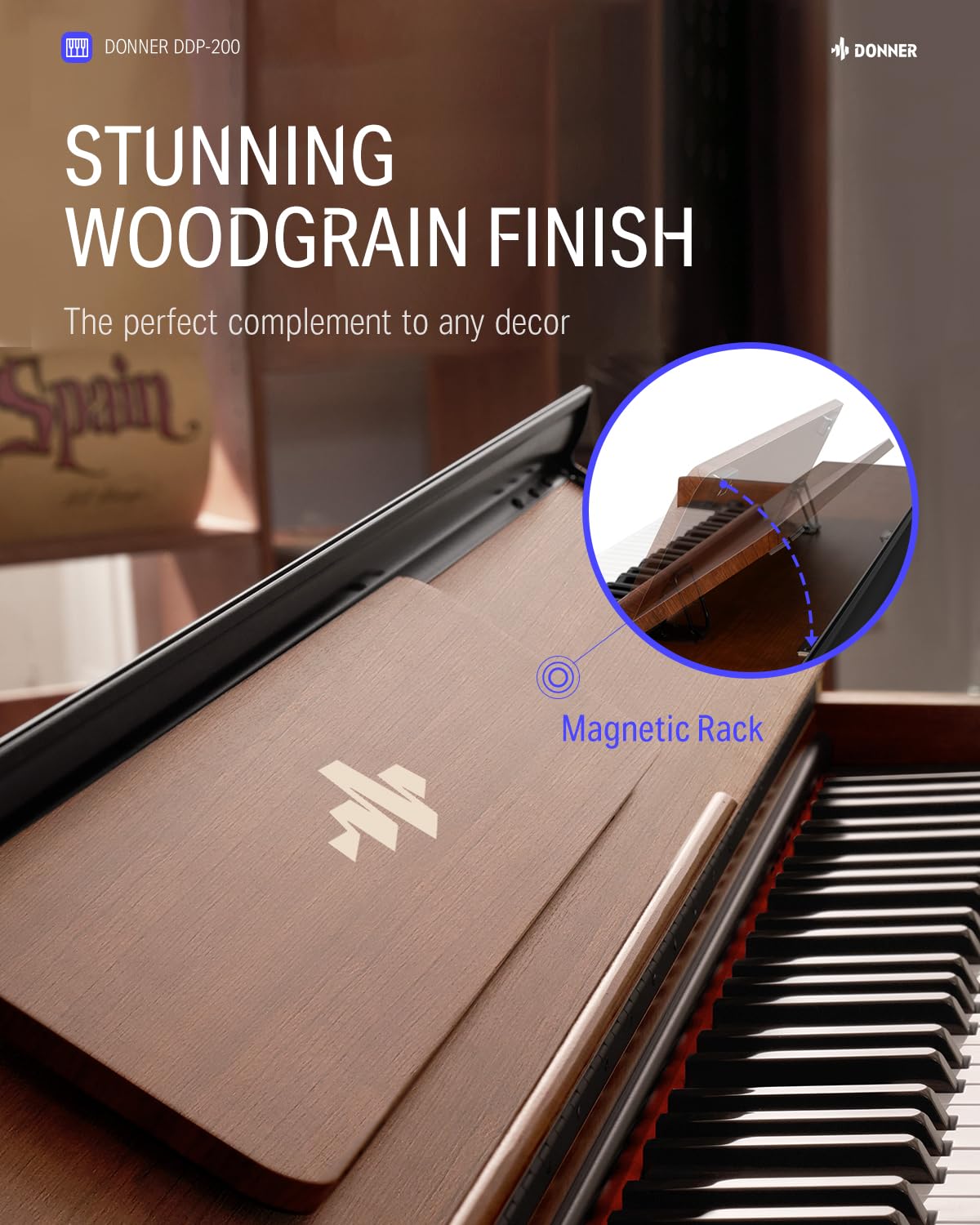 Donner Digital Piano with 88 Key Dynamic Graded Hammer Action Weighted Keyboard Piano, DDP-200 Upright Digital Piano for Professional with LCD Screen/5 Reverb/BT MIDI/Three Pedal