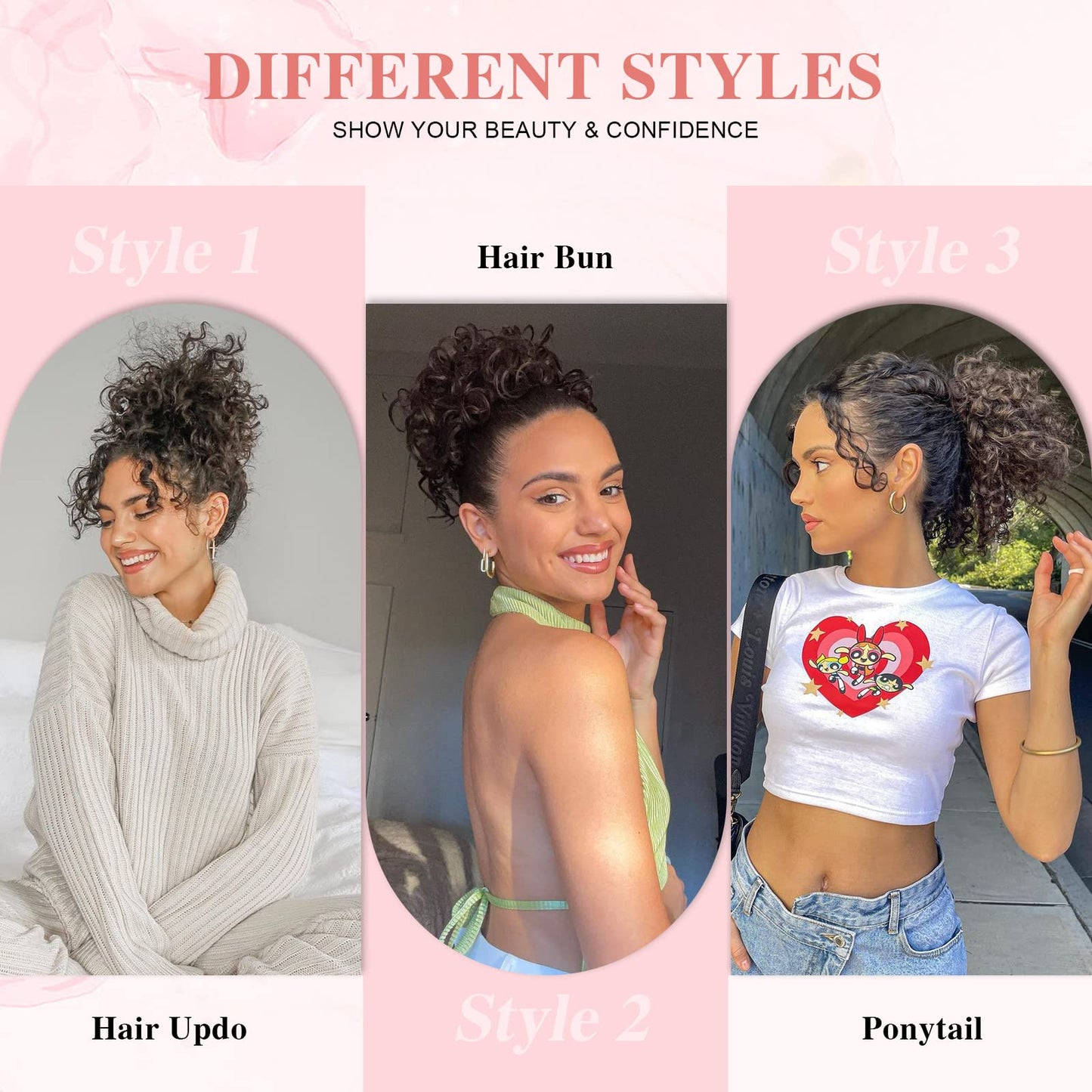 DOROJJ Curly Hair Buns for Women Drawstring Curly Ponytail for Black Women Messy Curly Bun Hair pieces Ponytail Short Messy Curly Bun Hair pieces for Women Daily Use(Chestnut Brown)