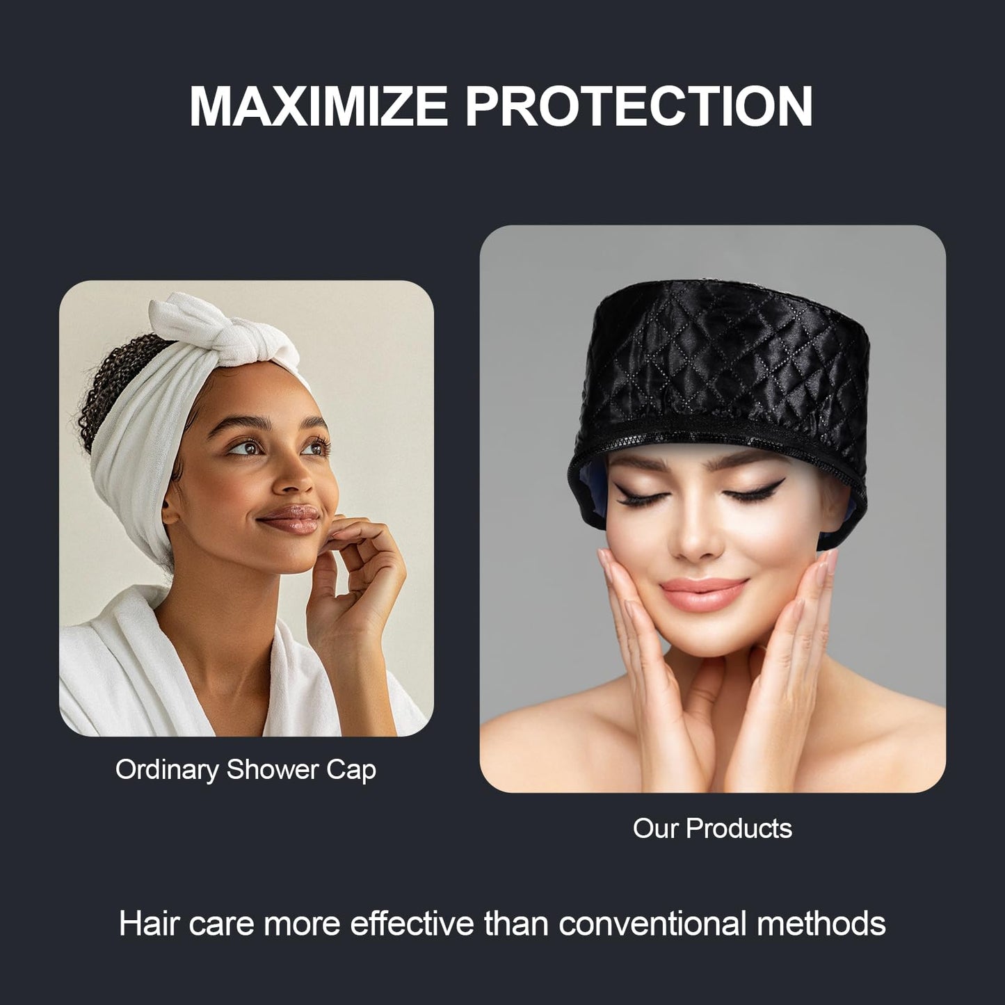 Electric Hair Steamer Cap, Hair Care Hat Heating Cap with 10 Gears Temperature and Timer Control, Thermal Heat Cap for Black Hair Thermal (Black)