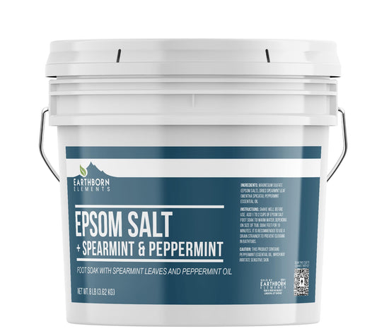 Earthborn Elements Spearmint & Peppermint Epsom Salt Foot Soak, 1 Gallon Bucket, Minty Aroma, With Real Spearmint Leaves (8 Pounds)