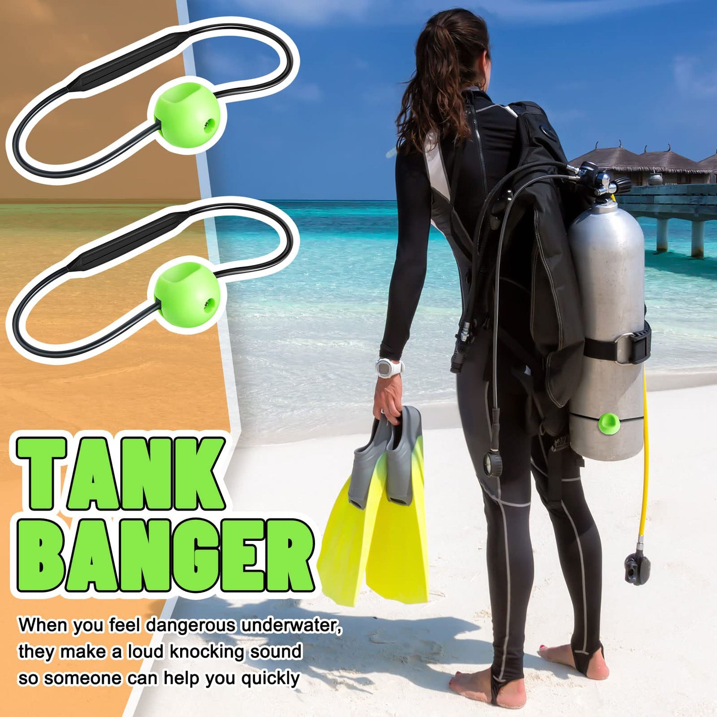 2 Pcs Tank Banger Underwater Signal Device Cylinder Diving Tank Accessories for Divers Noise Maker (Black and Green)