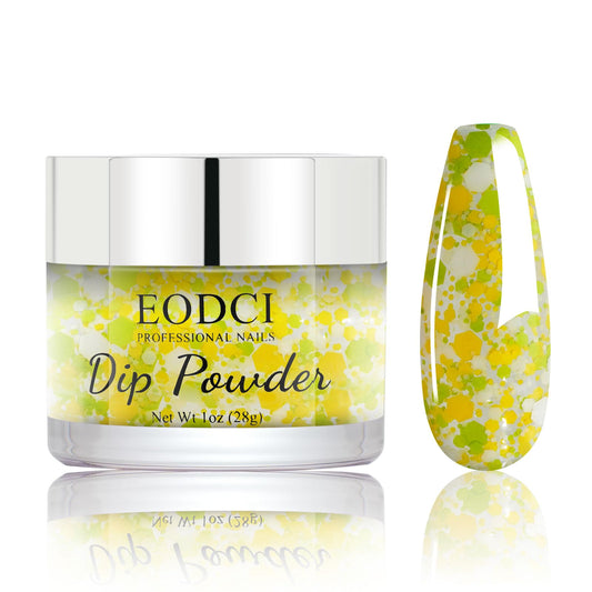 EODCI Glitter Dip Powder, Sprinkle On Glitter Collection Dipping Powder - Yellow Green -No Lamp required - Long Lasting Dip Nail Colors - Nail Color for Professionals And Home Use 1oz