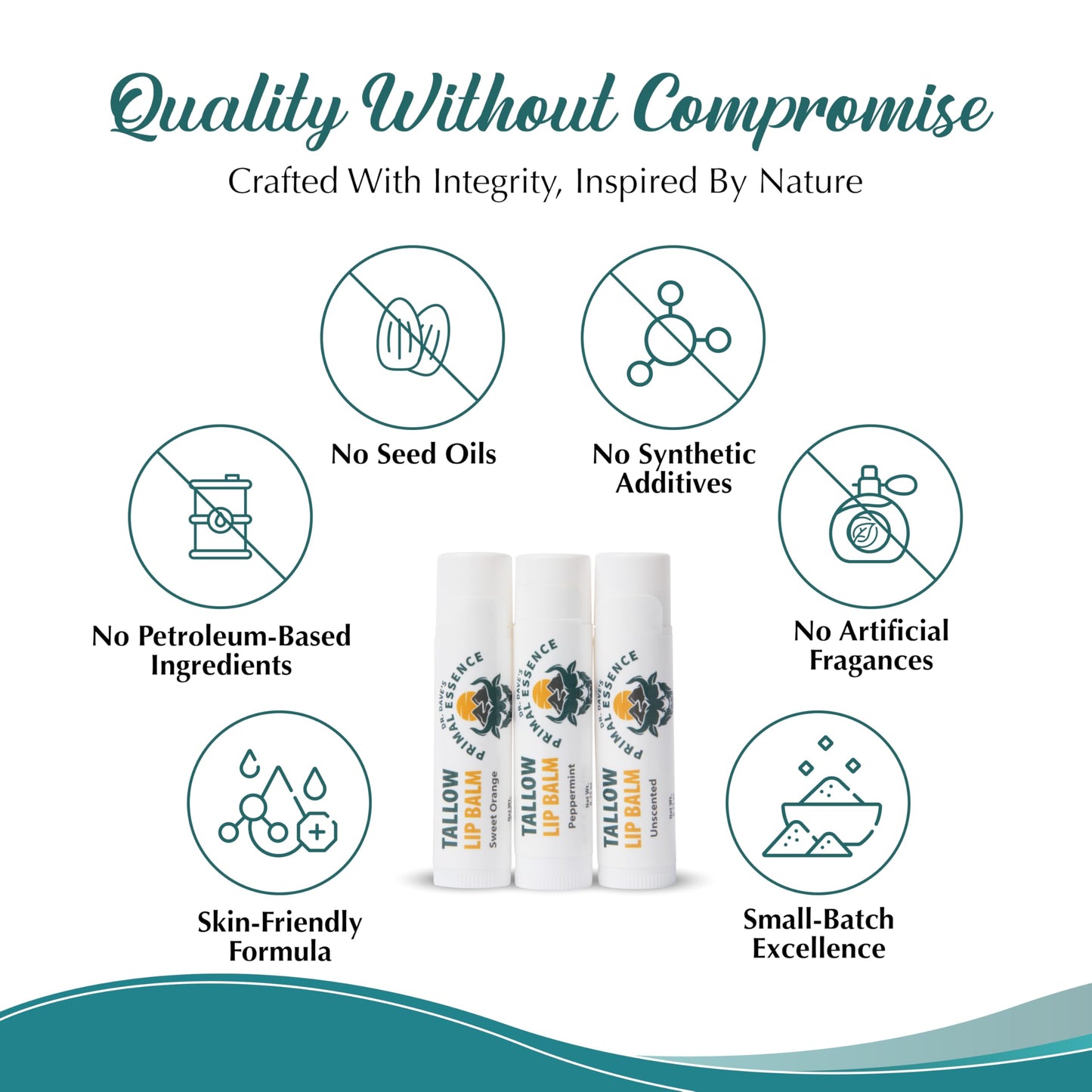 Dr. Dave's Primal Essence Moisturizing Tallow Lip Balm - Grass-Fed Beef Tallow with Organic Coconut Oil, Beeswax and Vitamin E - Variety Pack, 3-Pack