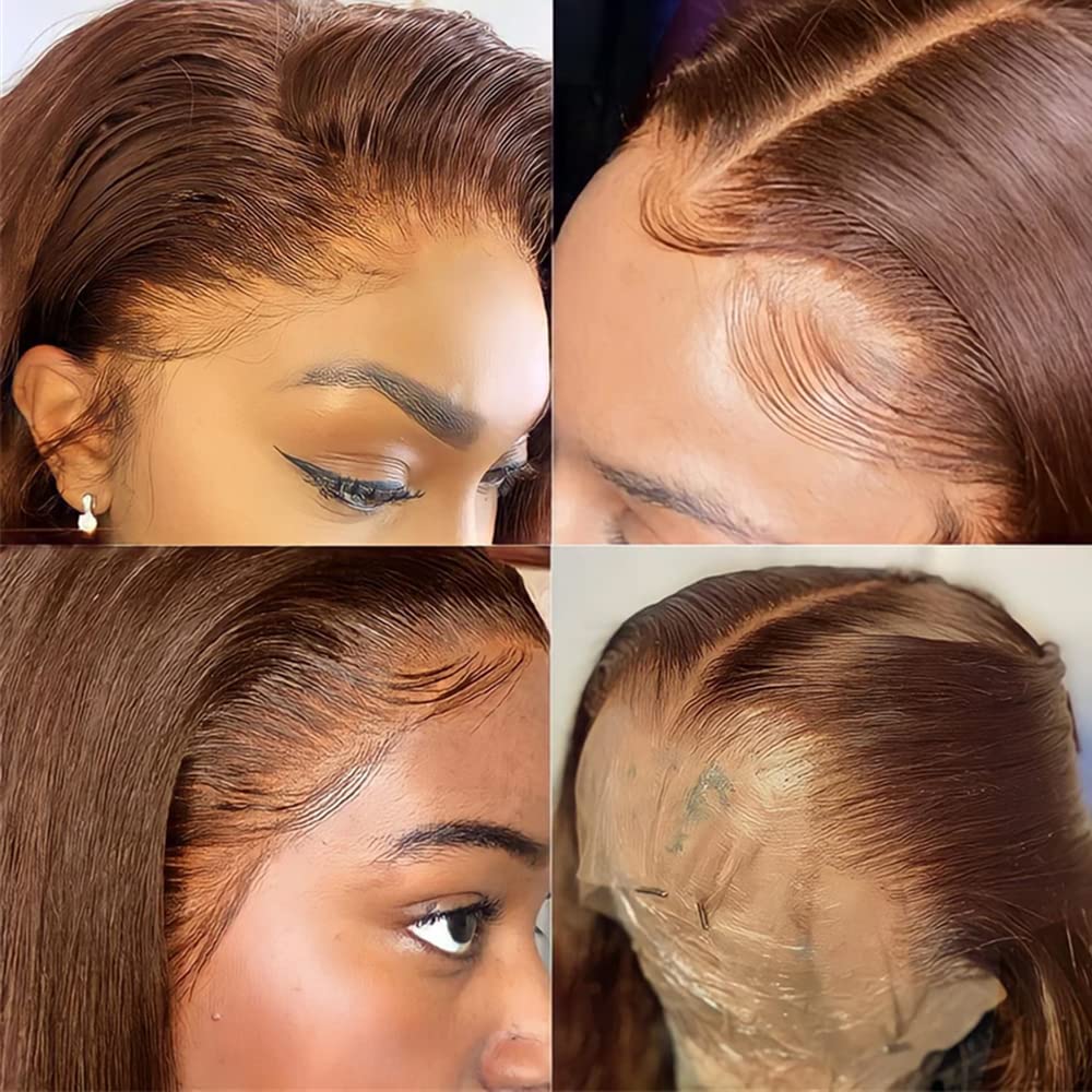 250% Density Chocolate Brown Lace Front Wig Human Hair 13x4 Body Wave Lace Front Wigs with Baby Hair Colored Human Hair Wigs For Women HD Transparent Lace Front Wig(18 Inch,Chocolate Brown Wig)