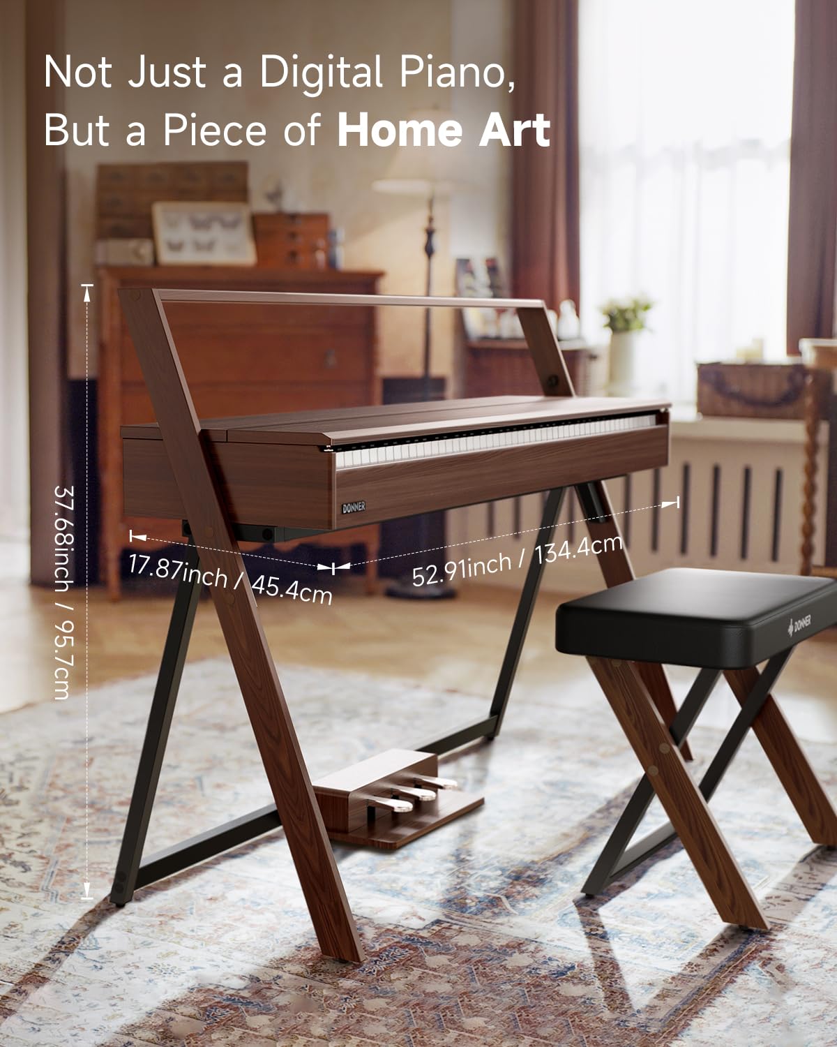 Donner OURA R300 88 Key Weighted Keyboard Piano for Advanced, Home Digital Piano with 88 Keys Graded Hammer Standard Keyborad, Bluetooth, LOCAL OFF, 2*15W, Half-pedal, 256 Polyphony, Walnut Wood Color