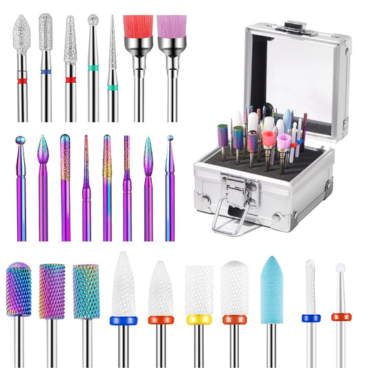 25Pcs Nail Drill Bits Set with Portable Holder, 3/32 Inch Ceramic Diamond Carbide Cuticle Efile Remover Nail Drill Bit for Home Salon Acrylic Gel Polish Manicure Pedicure