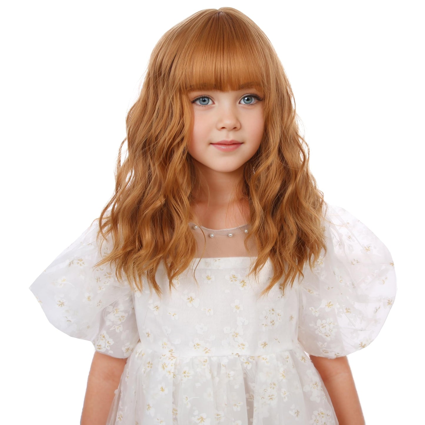 Edivd Kids Strawberry Blonde Wig Gilrs Short Blonde Wig with Air Bangs Short Blonde Wavy Curly Wig for Child Heat Resistant Synthetic Wig with Wig Cap