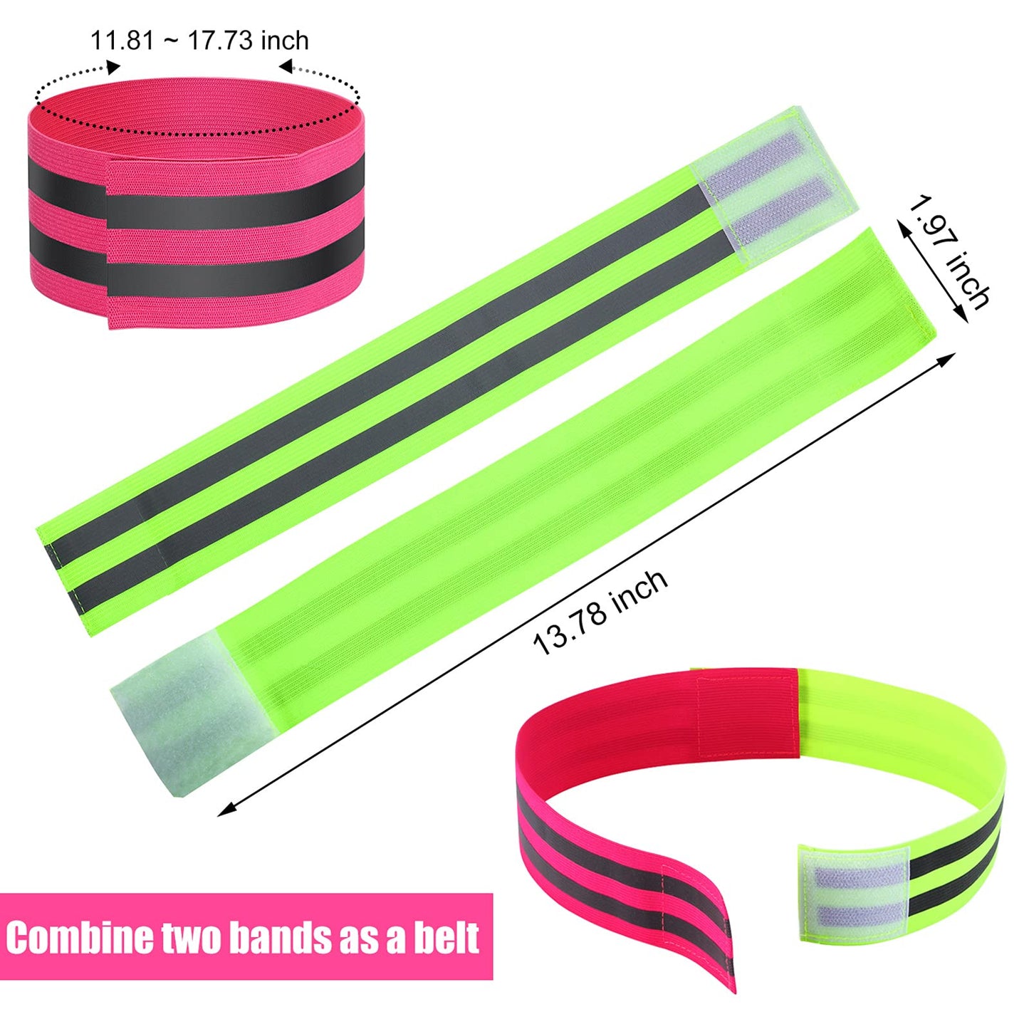 16 Pieces Reflective Bands Reflector Bands for Wrist, Arm, Ankle, Leg, High Visibility Reflective Gear Safety Reflector Tape Straps for Night Walking, Cycling and Running (Green, Pink)