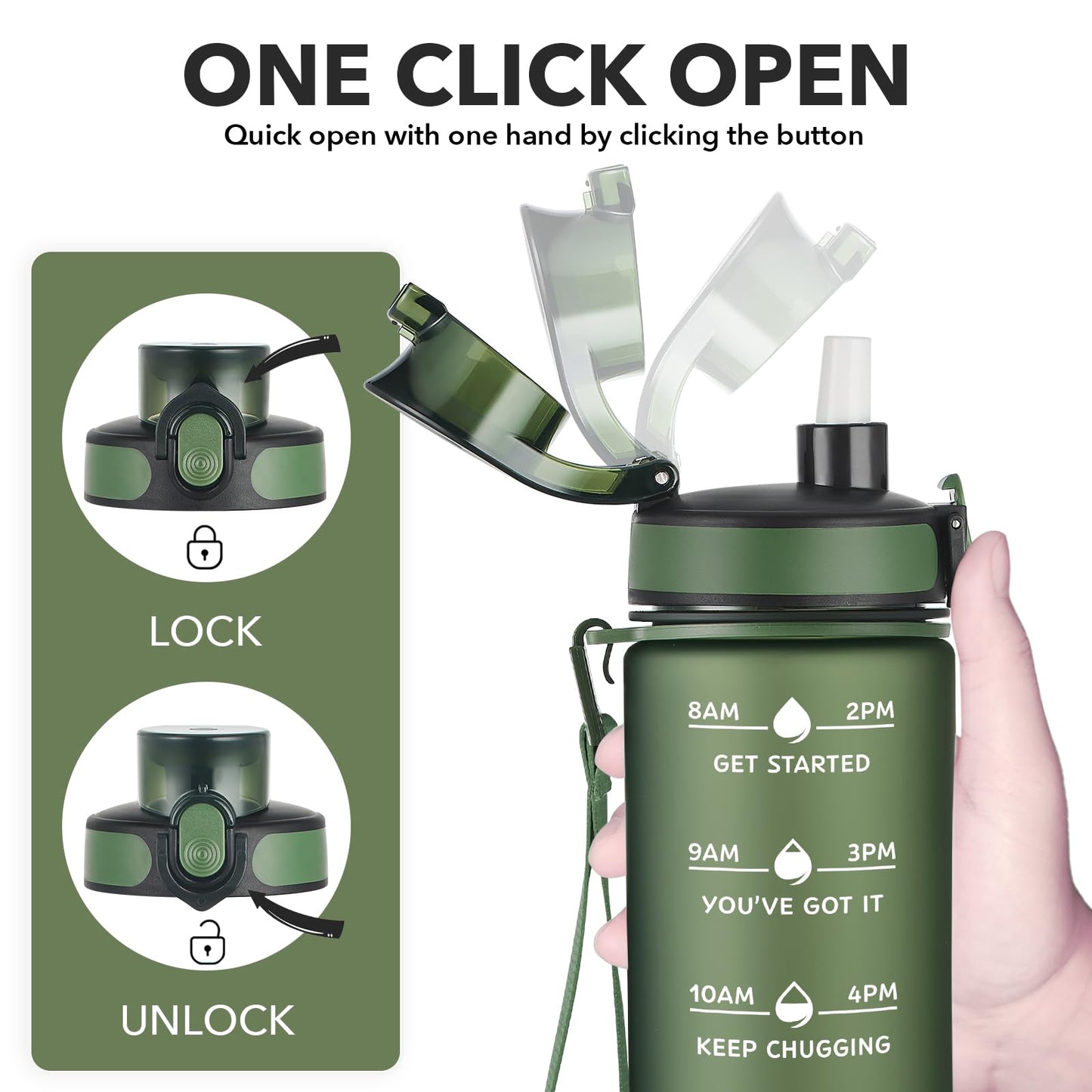 Enerbone 24 oz Water Bottle, Leakproof BPA & Toxic Free, Motivational Water Bottle with Times to Drink and Straw, Fitness Sports Water Bottle with Strap for Office, Gym, Outdoor Sports