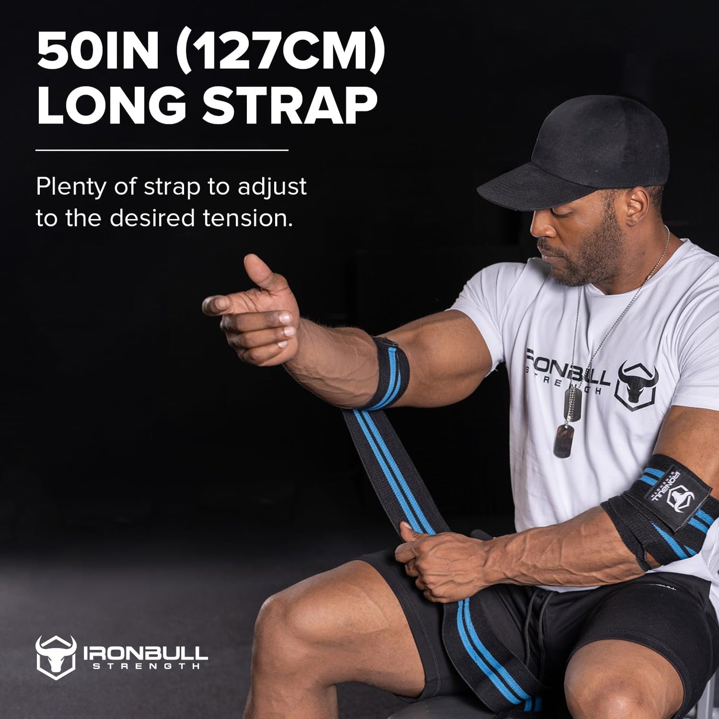 Elbow Wraps (1 Pair) - 40" Elastic Elbow Support & Compression - For Weightlifting, Powerlifting, Fitness, Cross Training & Gym Workout - Elbow Straps for Weight Lifting (Black/Blue)