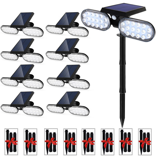 EMANER Motion Lights Solar Powered, Outdoor Solar Flood Lights, Stay On or Motion On/Off, Dusk to Dawn Security Solar Light, Landscape Spotlights for Garden Backyard Path, 8-Pack
