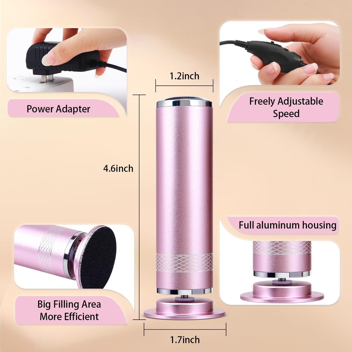 Electric Foot Callus Remover, Upgrade Electric Foot File, Adjustable Speed Foot File with 60 Pcs Sandpaper Discs, Electric Foot File Callus Remover for Cracked, or Tough Skin and Calluses, Pink