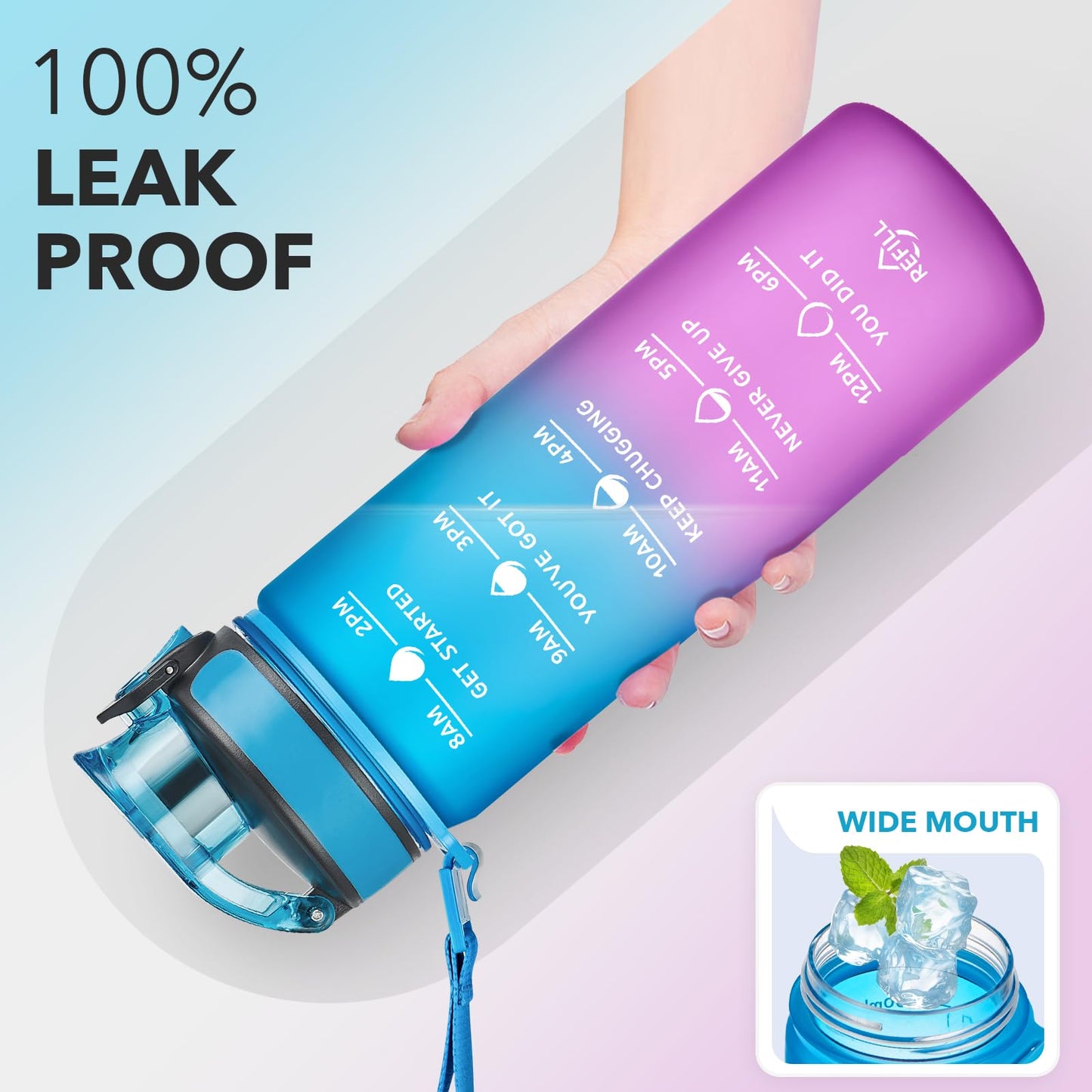 Enerbone 24 oz Water Bottle, Leakproof BPA & Toxic Free, Motivational Water Bottle with Times to Drink and Straw, Fitness Sports Water Bottle with Strap for Office, Gym, Outdoor Sports