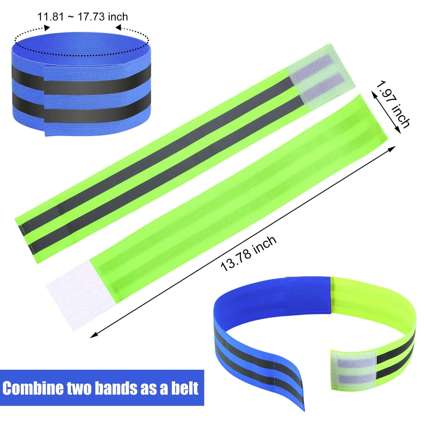 16 Pieces Reflective Bands Reflector Bands for Wrist, Arm, Ankle, Leg, High Visibility Reflective Gear Safety Reflector Tape Straps for Night Walking, Cycling and Running (Green, Blue)