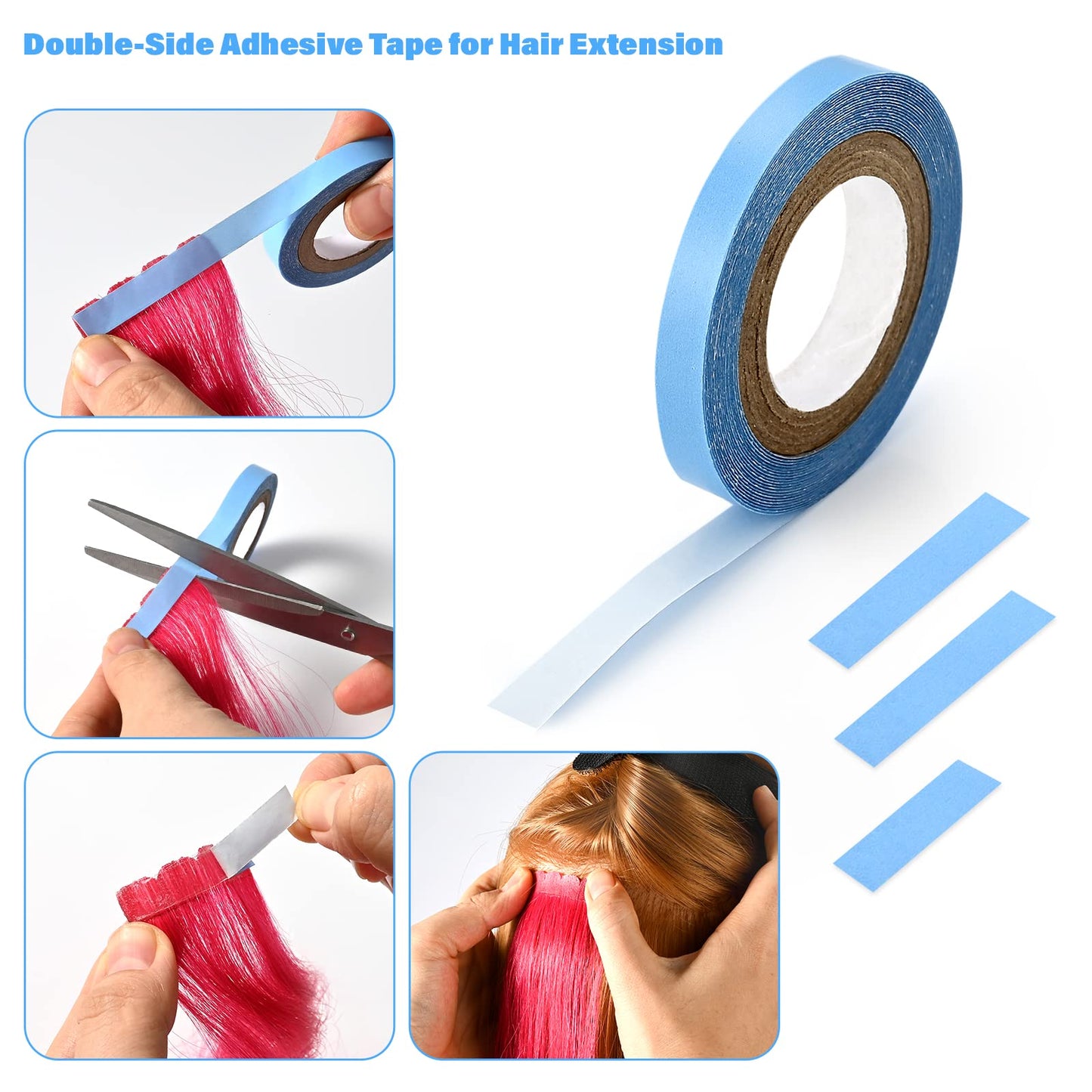 EHDIS Hair Tape Tabs,6 Sheets Double Sided Replacement Tape Adhesive Hair Extension Tapes Lace Front Wig Adhesive Tape Roll with Glue Remover Scraper Tool and Tweezers
