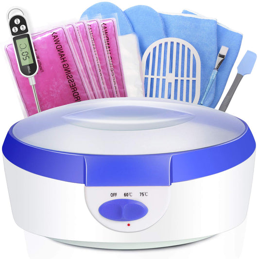 Ejiubas Paraffin Wax Machine - Quick Heating Paraffin Wax Warmer Moisturizing Kit with 2.2 lb Paraffin Wax 2 Thermal Mitts Botties 200 Gloves Liners for Hand and Feet Praffin Bath Blue 2500ml