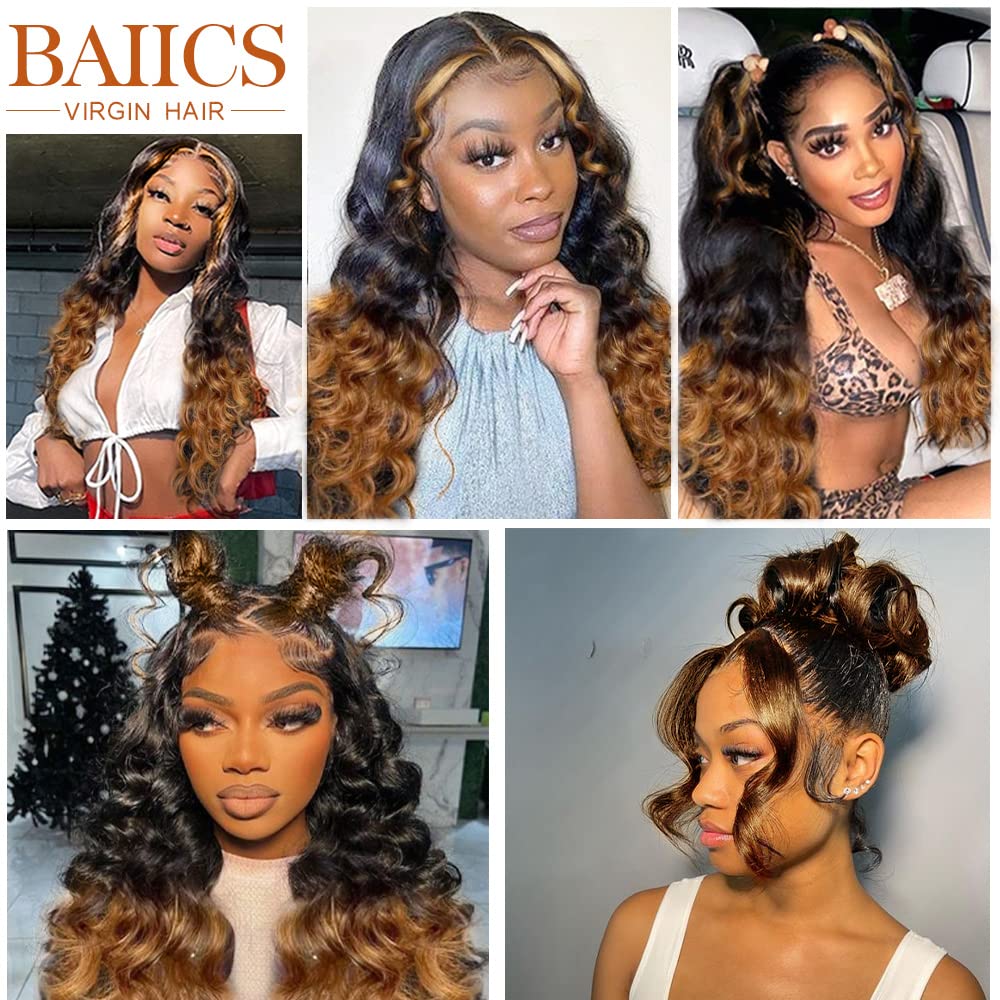 200% Density Full 360 Lace Front Ombre Lace Front Wig - Human Hair Glueless With Baby Hair Body Wave - Lace Front Wig Ombre (18 Inch)
