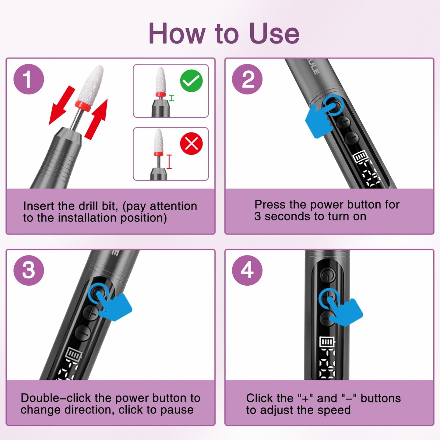 Electric Cordless Nail Drill File: LED Display Professional Portable Nail Drill for Acrylic Gel Dip Powder Nails Manicure Pedicure Kit Tool with Nail Drill Bits Sanding Bands, Grey