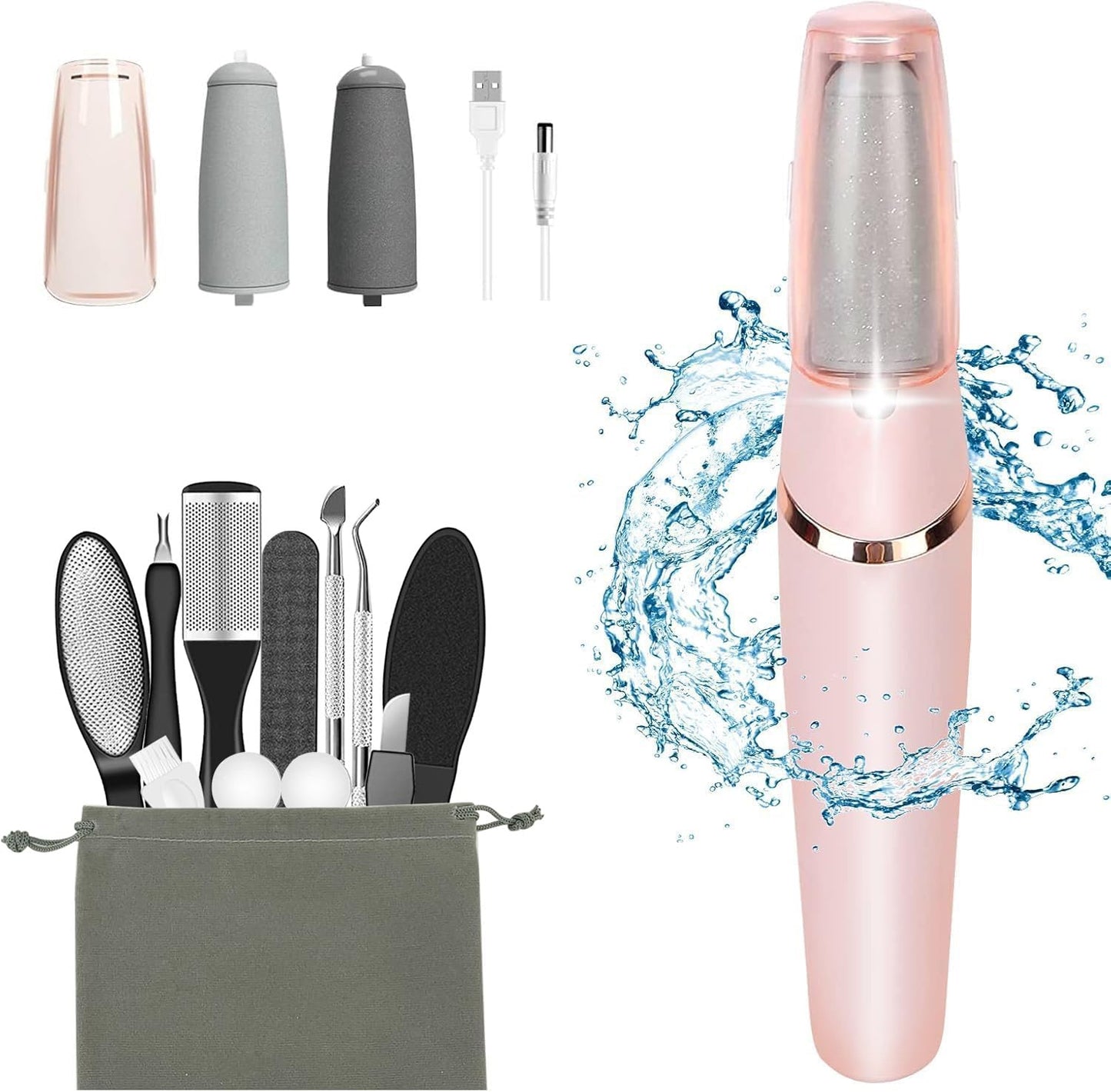Electric Callus Removers for Feet, Haootadiy Rechargeable Electric Foot Callus Remover Pedicure Kits with12 in 1, Removes Dry Skin for Smoother Feet, Foot Care for Dead Skin Ideal Gift