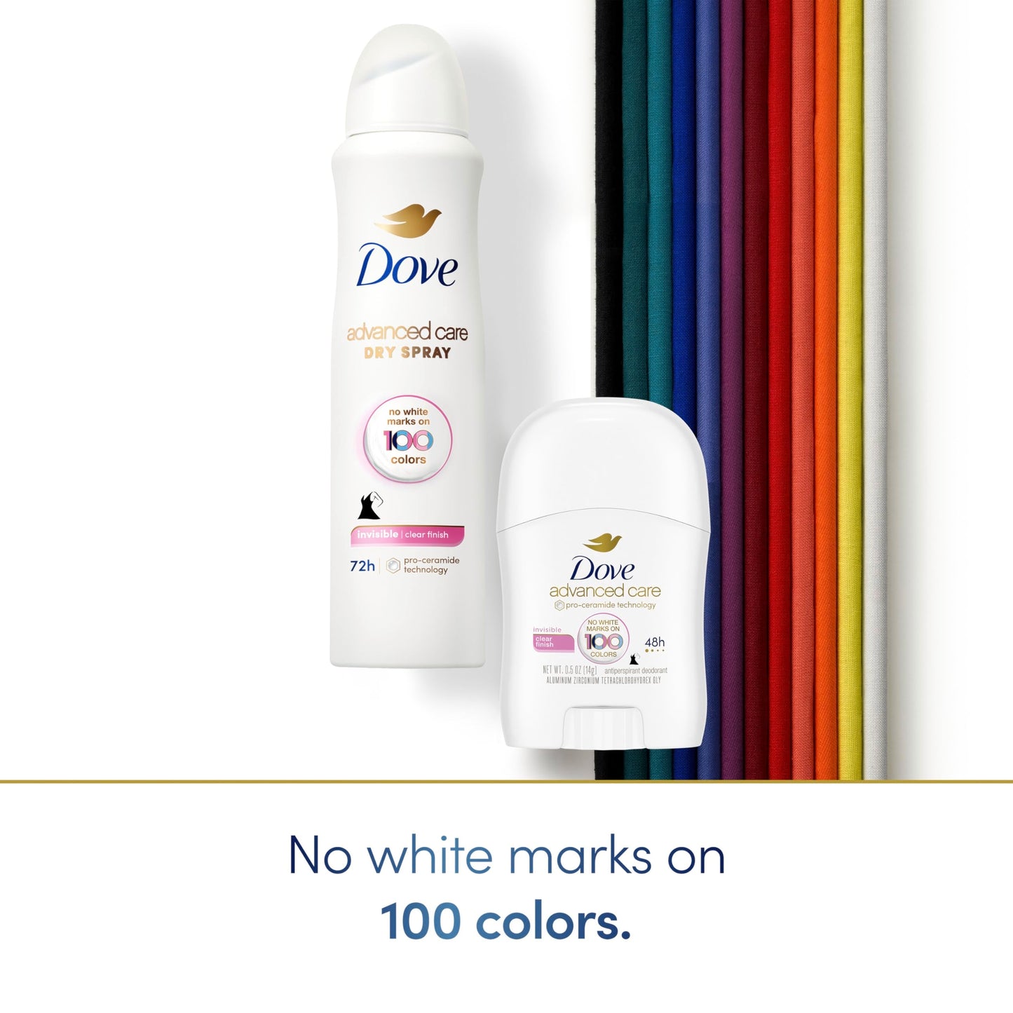 Dove Advanced Care Antiperspirant Deodorant Stick Clear Finish Pack of 36 doesn’t stain clothes 72-hour odor control and all-day sweat protection with Pro-Ceramide Technology 0.5 oz
