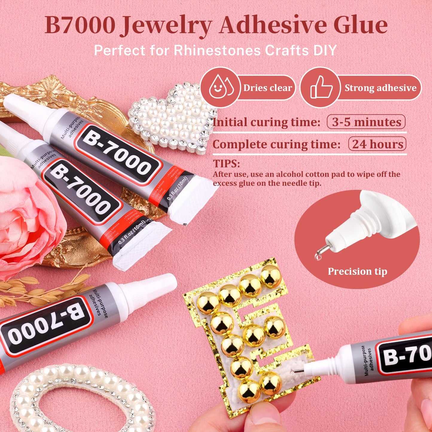 11000Pcs Flatback Pearls for Crafting (Gold), Assorted Size 2/3/4/5/6/8/10mm Half Pearl with 3Pcs 10ml B7000 Jewelry Glue, Bedazzling Bead for DIY Crafts Clothing Tumblers Shoes Embellishment Nail Art