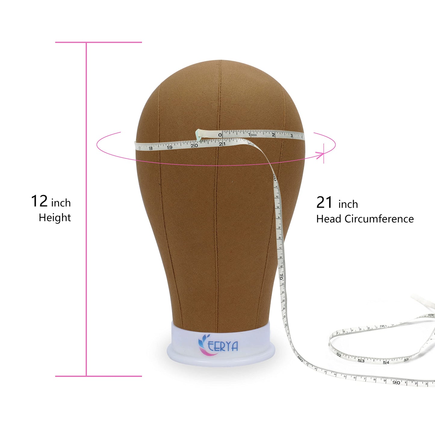Eerya Wig Head Canvas Block Head 21 Inch Wig Head Stand for Making Wig Display Styling Brown Poly Canvas Block Wig Head with Stand Mannequin Head with Mount Hole Manikin Head Wig Stand(21 Inch,Brown)