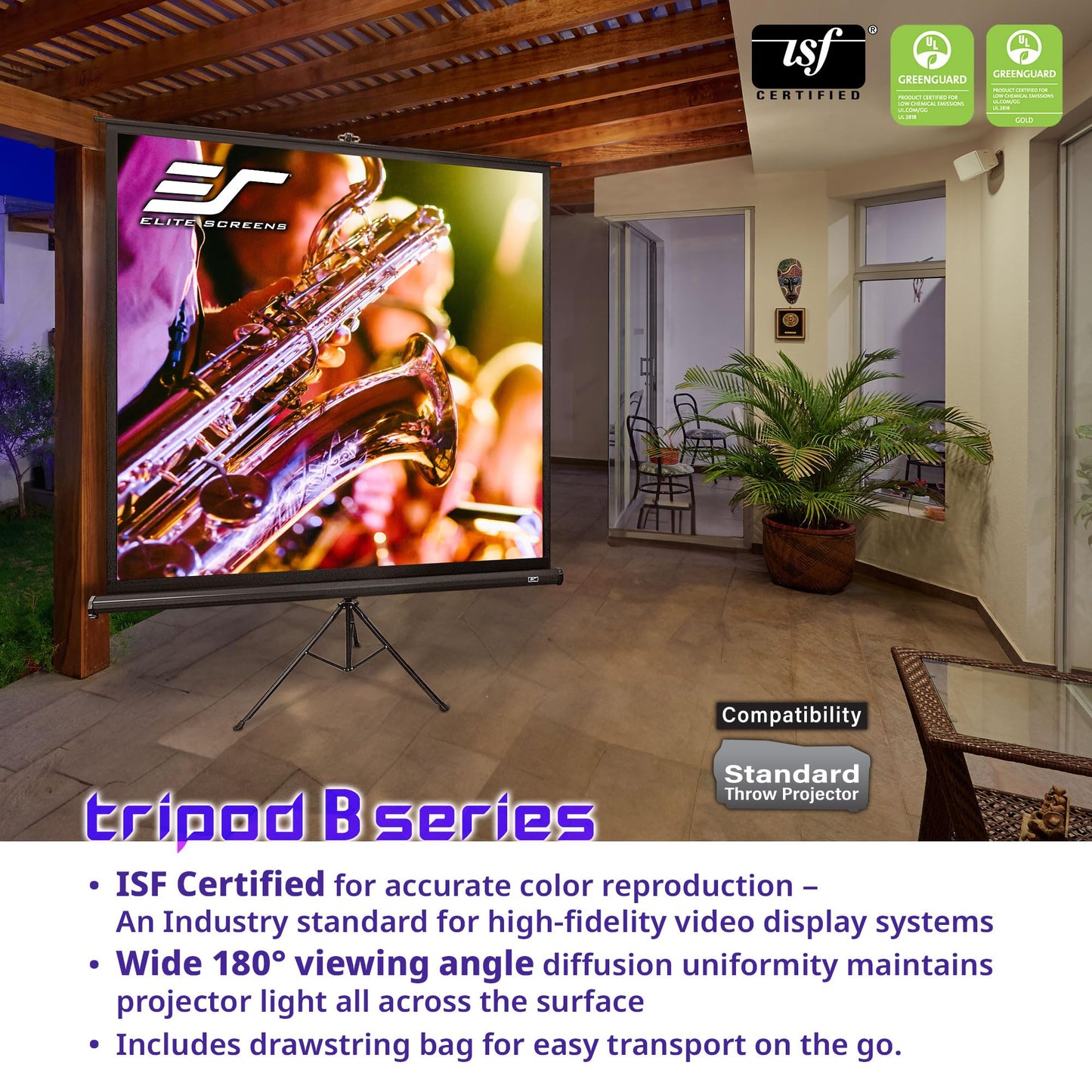 Elite Screens Tripod B, 113-INCH 1:1, Lightweight Pull Up Foldable Stand, Manual, Movie Home Theater Projector Screen, 4K / 8K Ultra HDR 3D Ready, 2-YEAR WARRANTY, T113SB