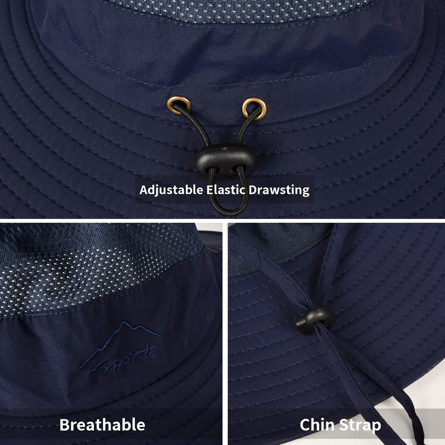 2 Pack Sun Hats for Men Women Fishing Hat UPF 50+ Breathable Wide Brim Summer UV Protection Hat Black/Navy Blue