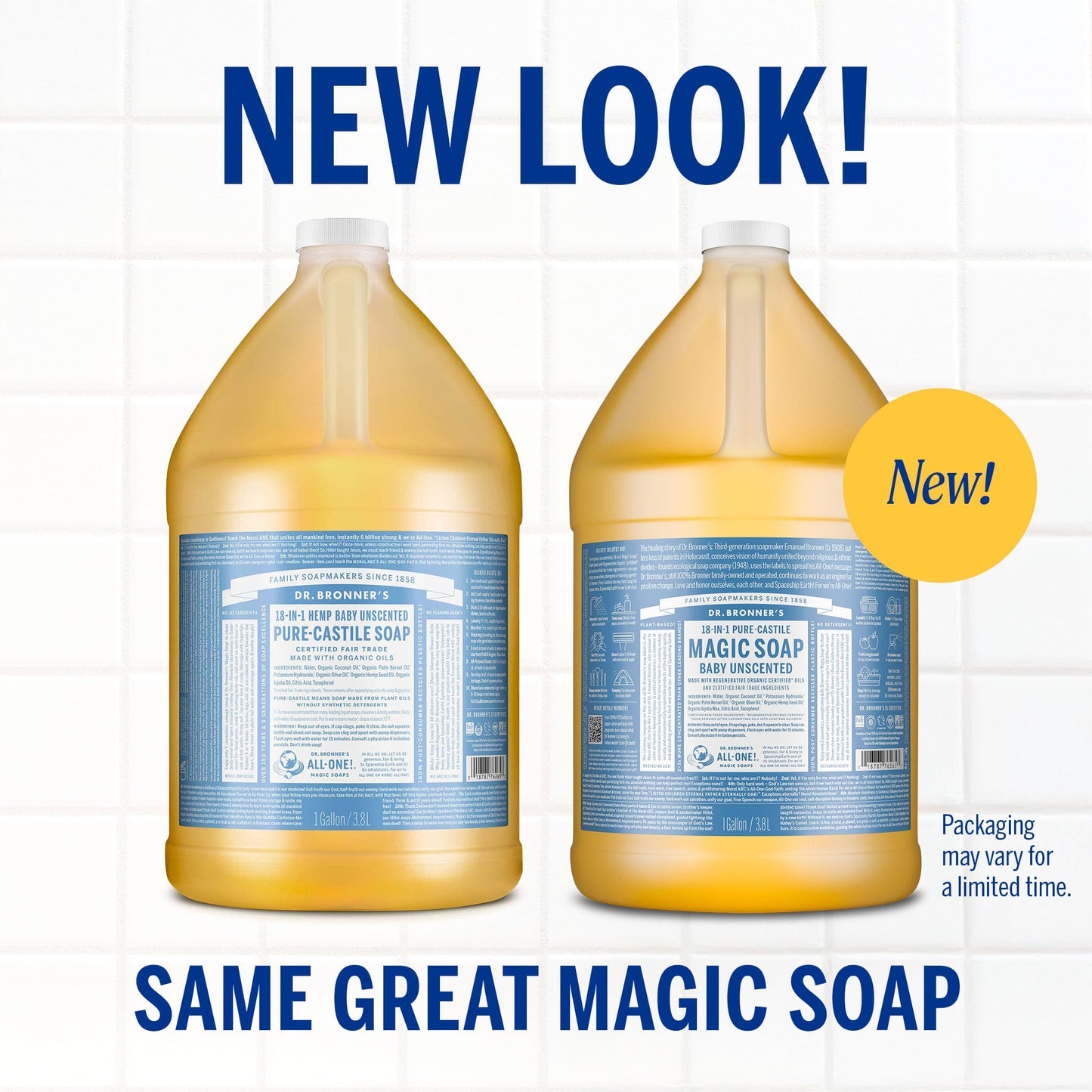 Dr. Bronner's Magic Soap - Pure-Castile Liquid Soap (Baby Unscented, 1 Gallon) -Regenerative Organic Certified Oils, 18-in-1 Uses: Face, Hair, Laundry & Dishes, For Sensitive Skin, No Fragrance, Vegan