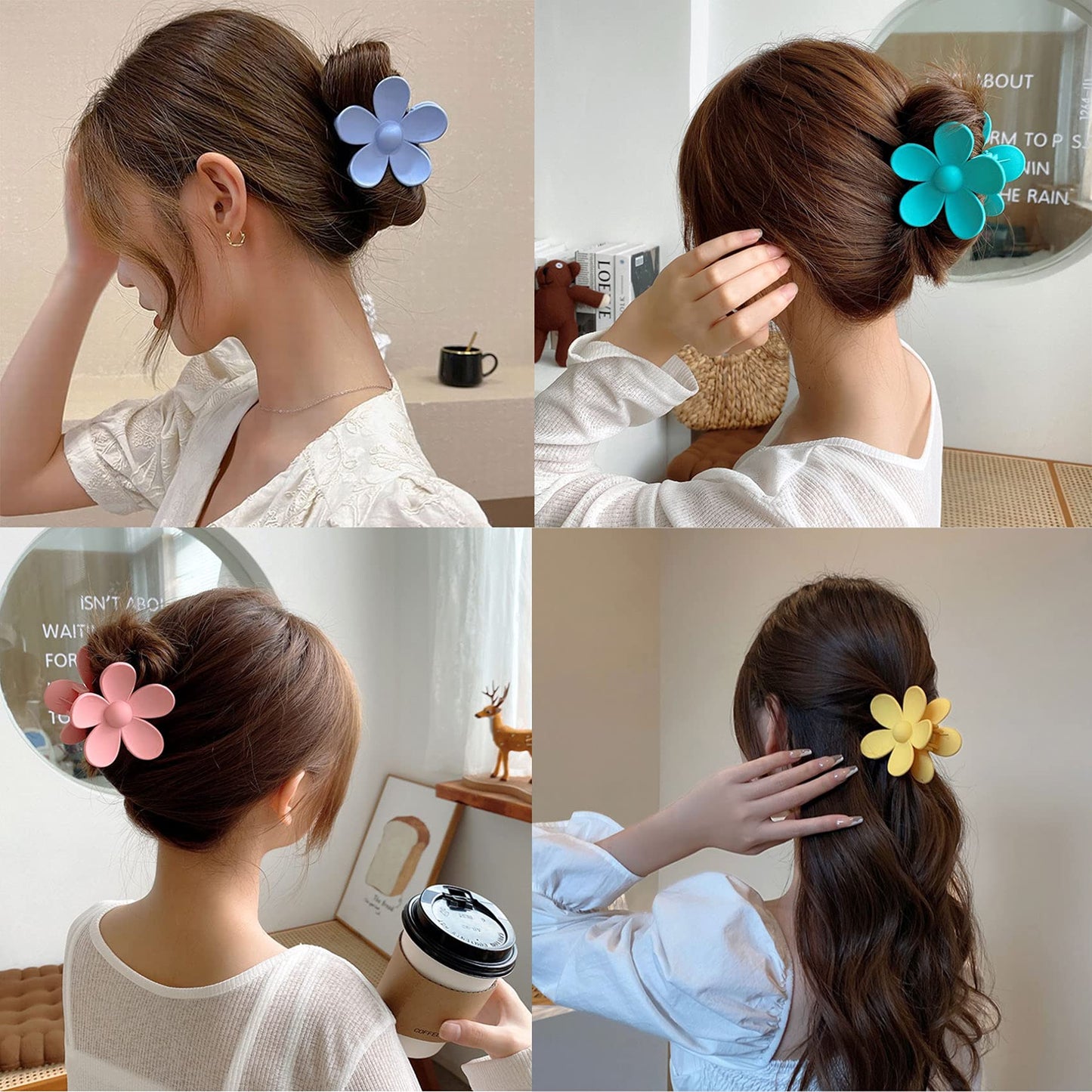 12-Piece Flower Claw Clips - Large Jaw Clips for Women & Girls - Thick & Thin Hair - 12 Colors - Matte, Non-Slip, Strong Hold