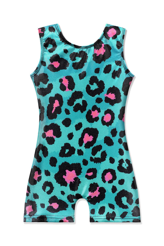 EQSJIU Leotard For Girls Gymnastics Size 6-7 Years Old Light Blue Leopard Pink Outfits For Kids Bodysuits Unitard With Shorts Sparkly Apparel