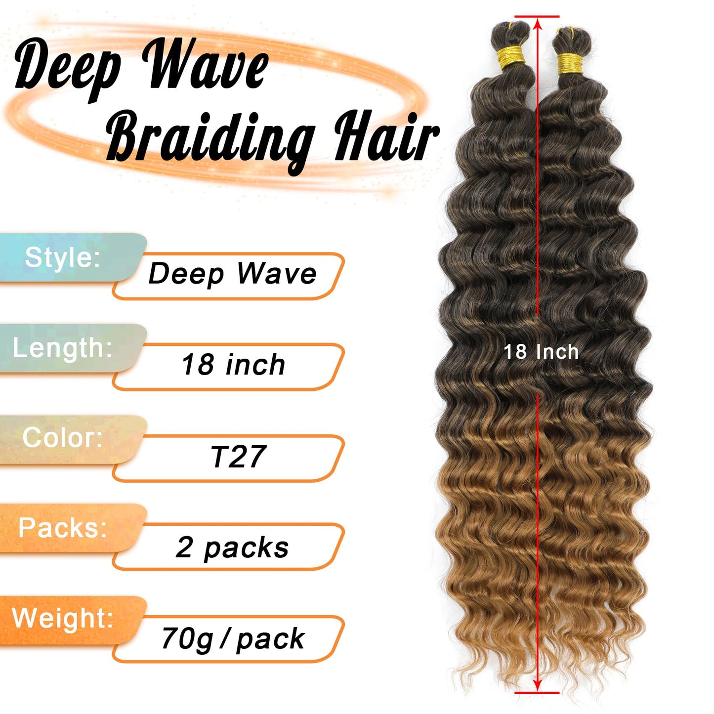 Eerya Long Curly Braiding Hair 18 Inch 2 Packs Ocean Wave Crochet Hair for Black Women Deep Wave Braiding Hair for Boho Braids (18 inch, T1B/27)