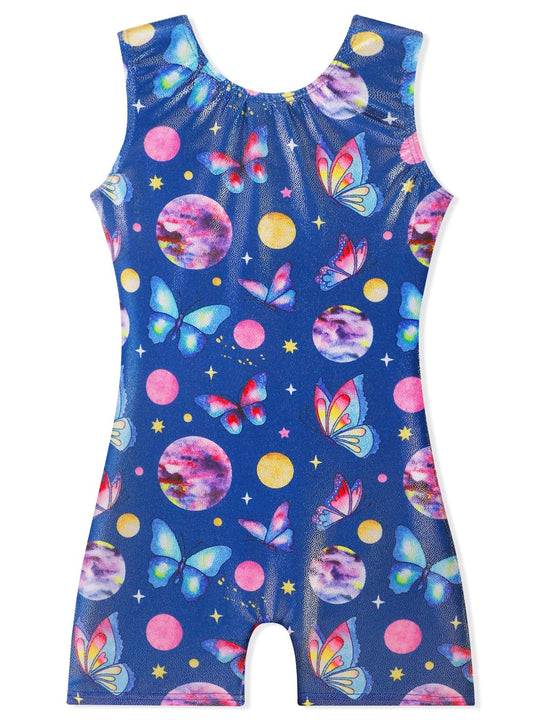 EQSJIU Leotards For Girls Gymnastics Size 6-7 Butterfly Dark Blue Cosmos Planet Stars Outfits Biketard Sparkly Unitard